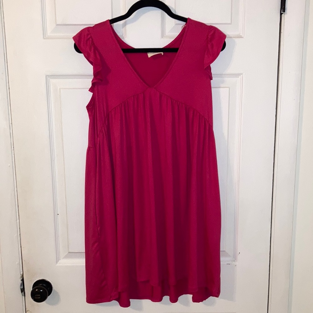 Hot pink ruffle sleeve dress